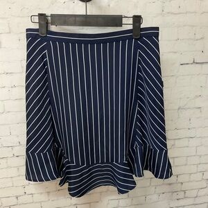 J Crew Women Navy White Pinstripe Lined Back Zipper Knee Length Skirt Sz 2 T2